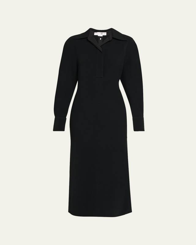 Long-Sleeve Polo Collar Midi Dress